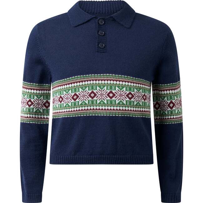 Fairisle Collar Sweater, Navy