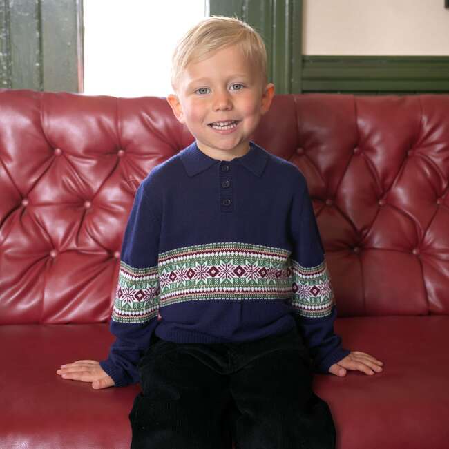 Fairisle Collar Sweater, Navy - Sweaters - 3