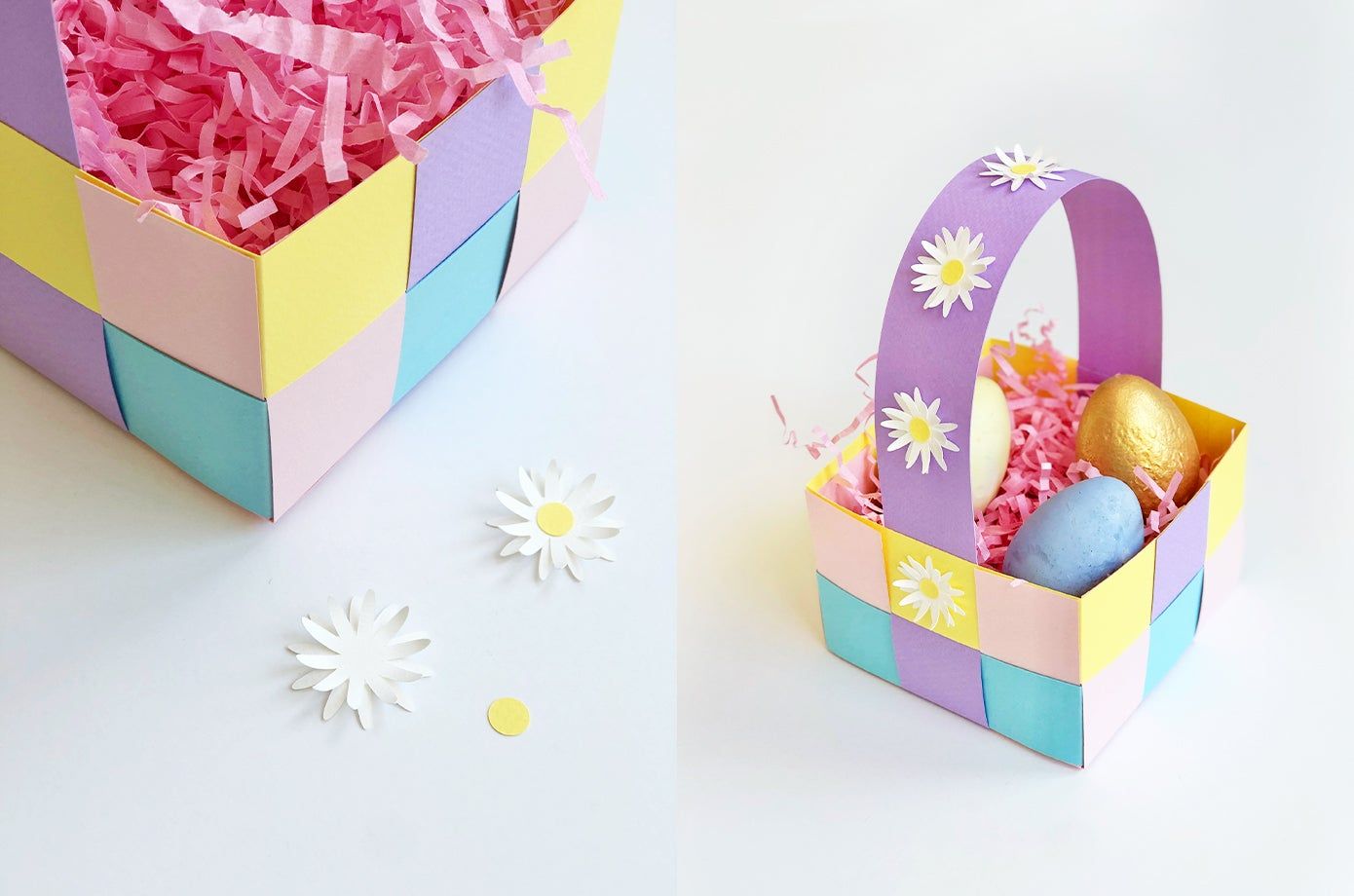 decorating an Easter basket with flowers
