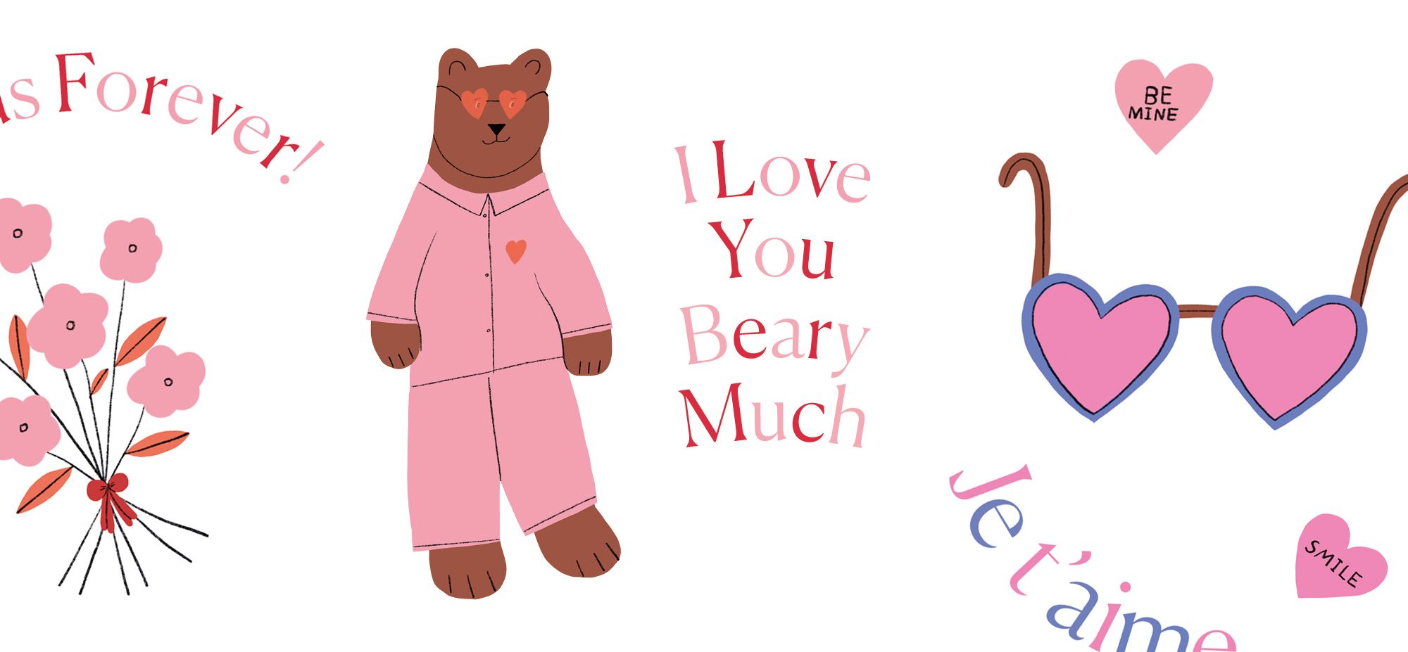 illustrated Valentines cards for kids with bears flowers and hearts