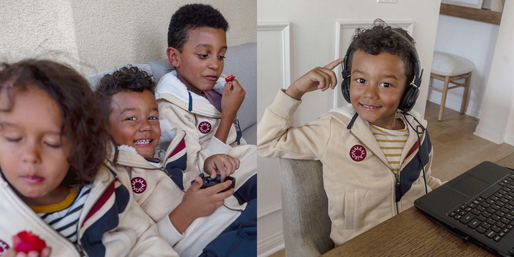Vanessa's kids working at the computer and eating berries