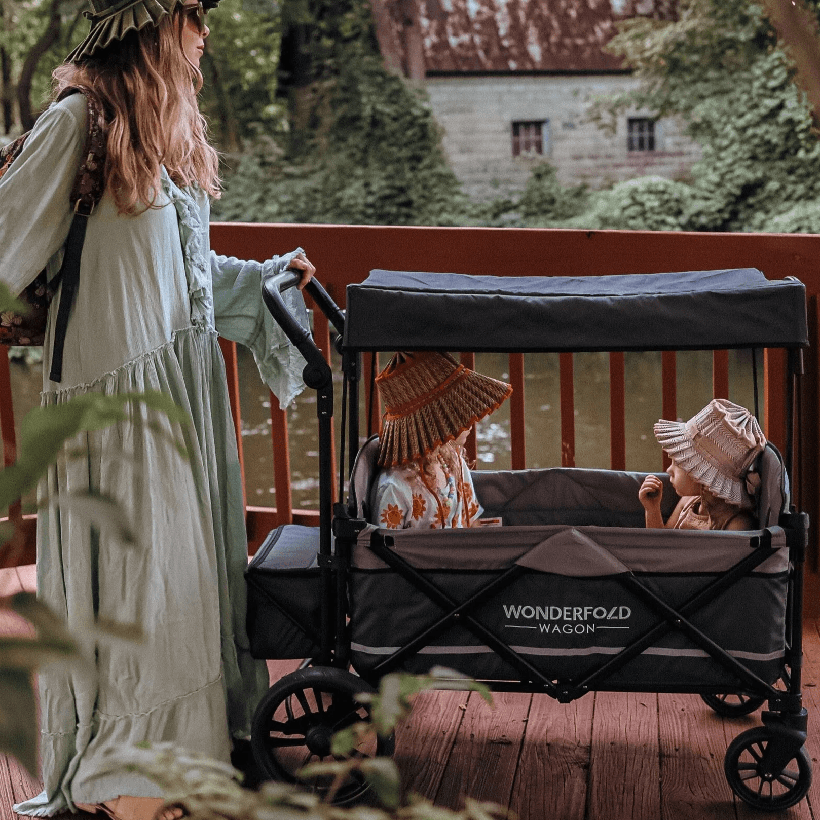 Wonderfold Wagon Elite Double Wagon Style Stroller, Charcoal Grey