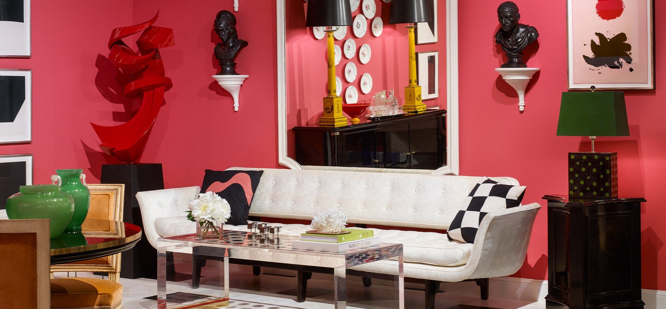 red wall with hung plates